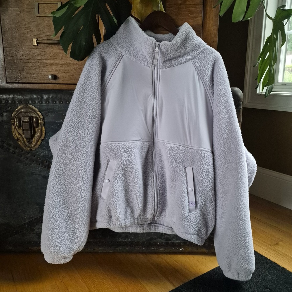 Blogilates Lavender Sherpa Fleece Mixed Media Full Zip Jacket Purple XL